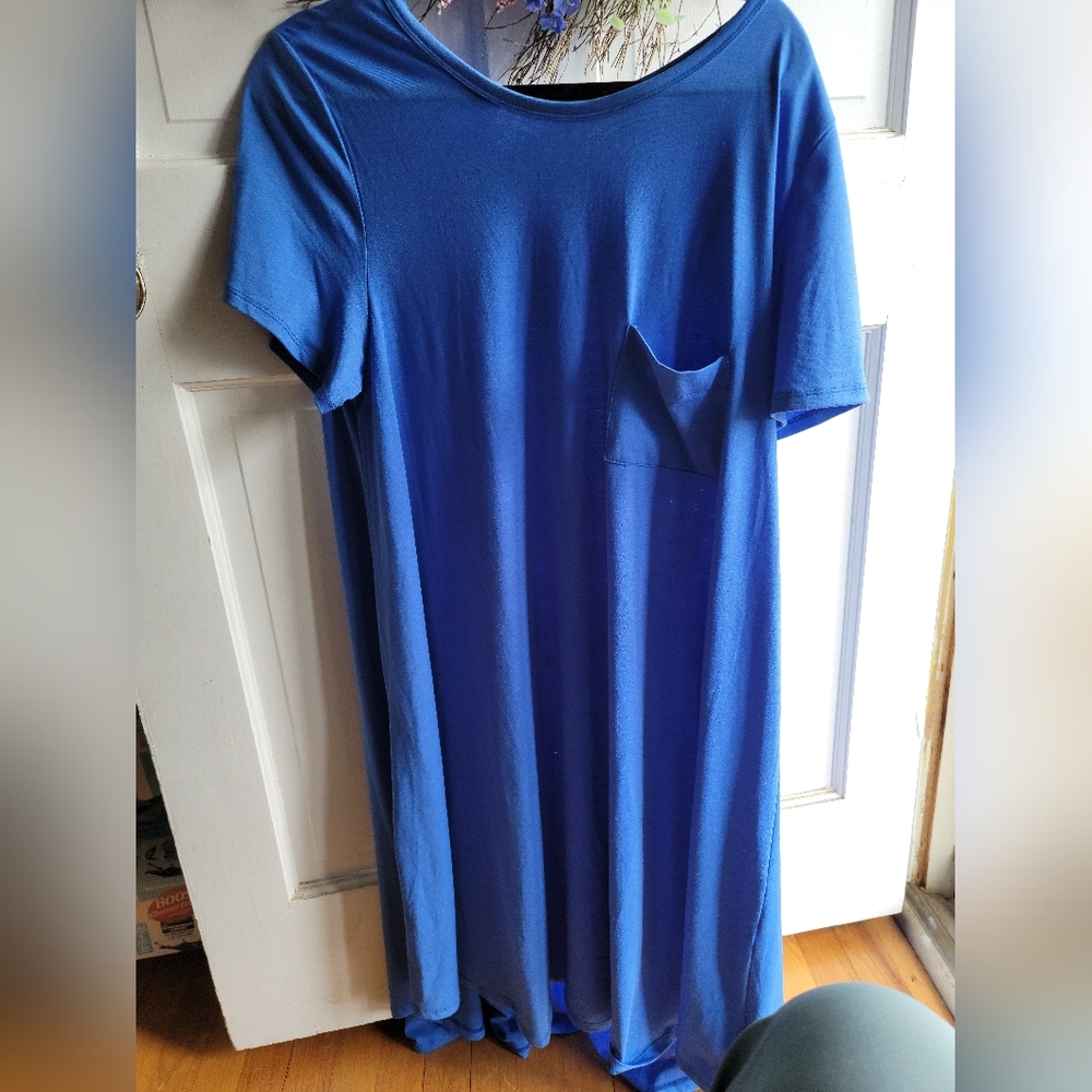 Blue Short Sleeve Dress with Pocket